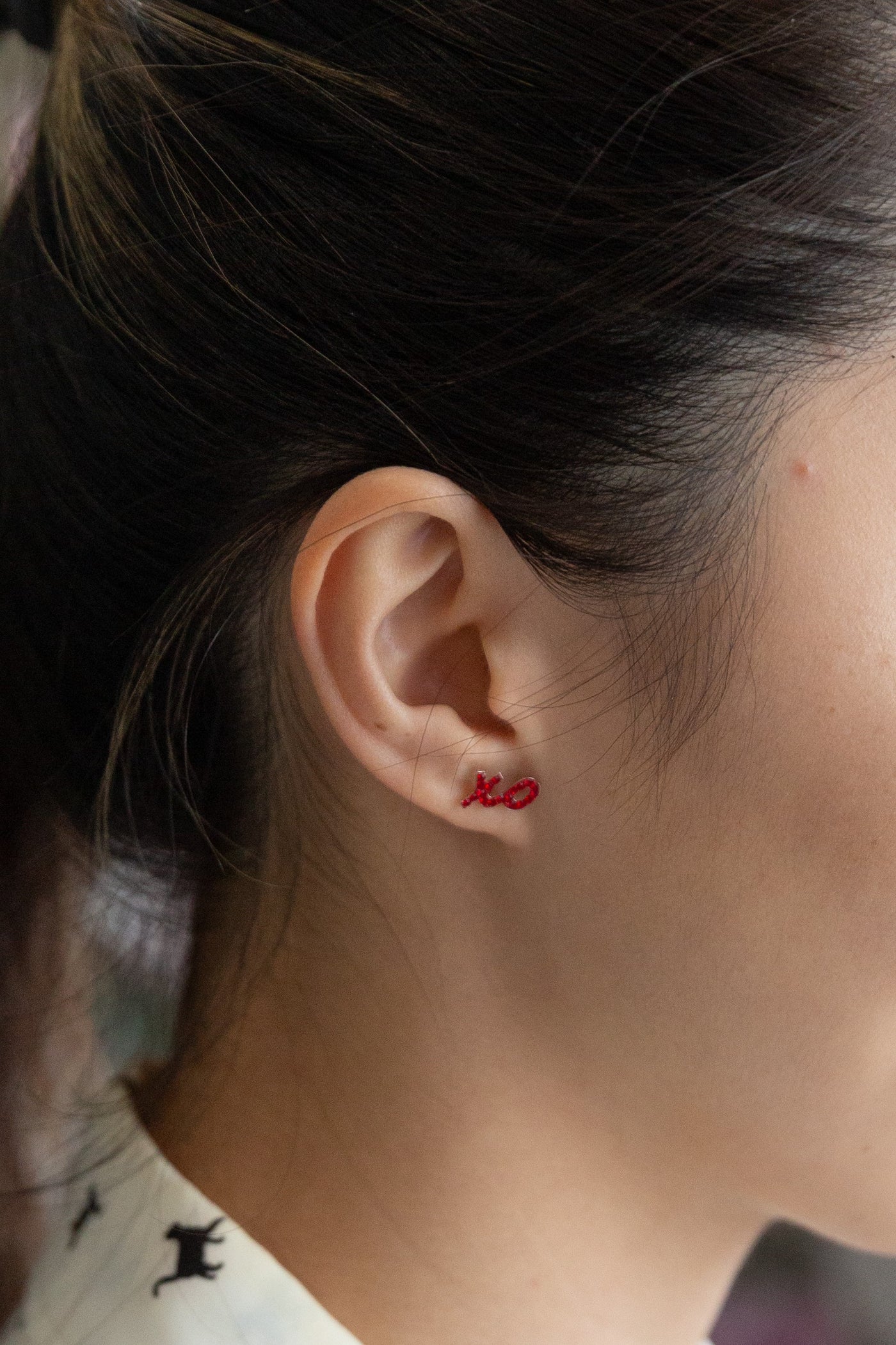 XOXO Crystal Sterling Silver Stud Earrings in Red | Annie and Sisters | sister stud earrings, for kids, children's jewelry, kid's jewelry, best friend