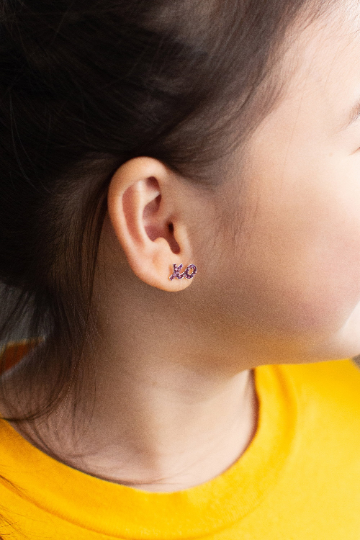 XOXO Crystal Sterling Silver Stud Earrings in Amethyst | Annie and Sisters | sister stud earrings, for kids, children's jewelry, kid's jewelry, best friend