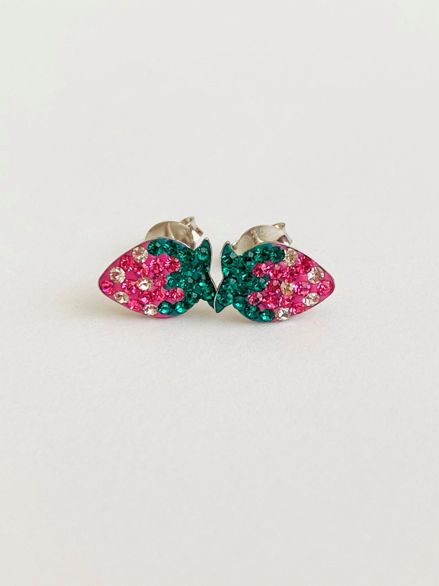 Pink Strawberry Crystal Stud Earrings | Annie and Sisters | sister stud earrings, for kids, children's jewelry, kid's jewelry, best friend