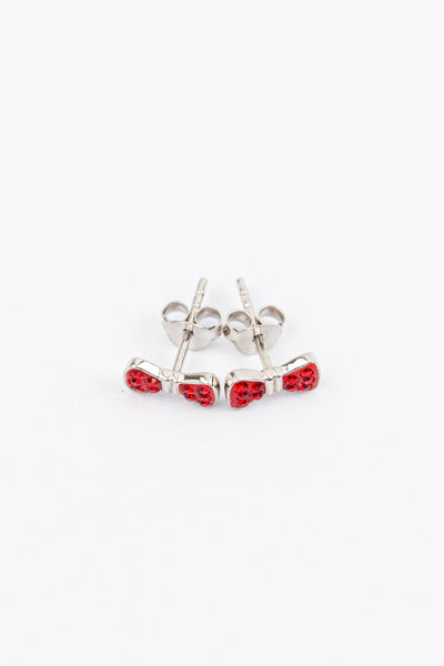 Bow Crystal Silver Stud Earrings in Red | Annie and Sisters | sister stud earrings, for kids, children's jewelry, kid's jewelry, best friend