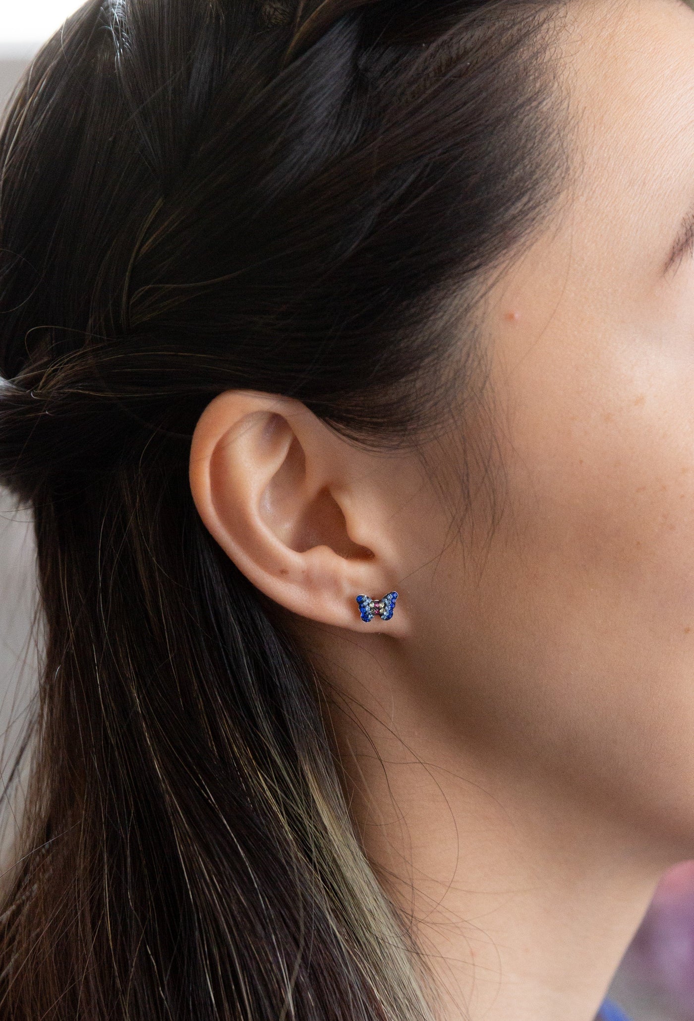 Butterfly Crystal Pave Sterling Silver Stud Earrings | Annie and Sisters | sister stud earrings, for kids, children's jewelry, kid's jewelry, best friend