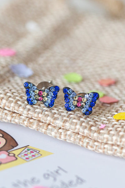 Butterfly Crystal Pave Sterling Silver Stud Earrings | Annie and Sisters | sister stud earrings, for kids, children's jewelry, kid's jewelry, best friend