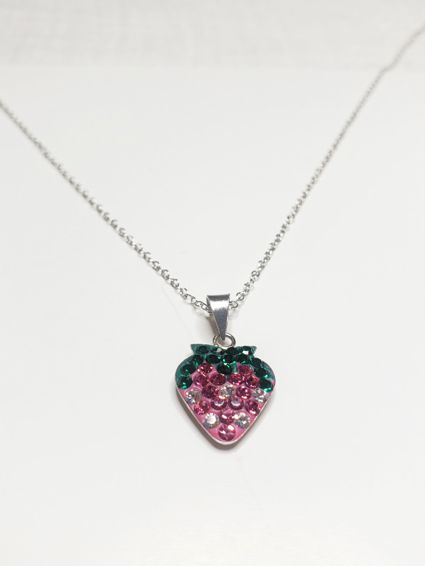 Pink Strawberry Crystal Pave Silver Necklace | Annie and Sisters