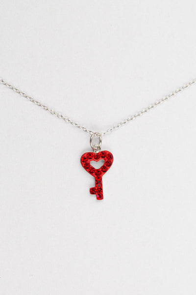 Open Heart Key Crystal Sterling Silver Necklace in Siam Red | Annie and Sisters