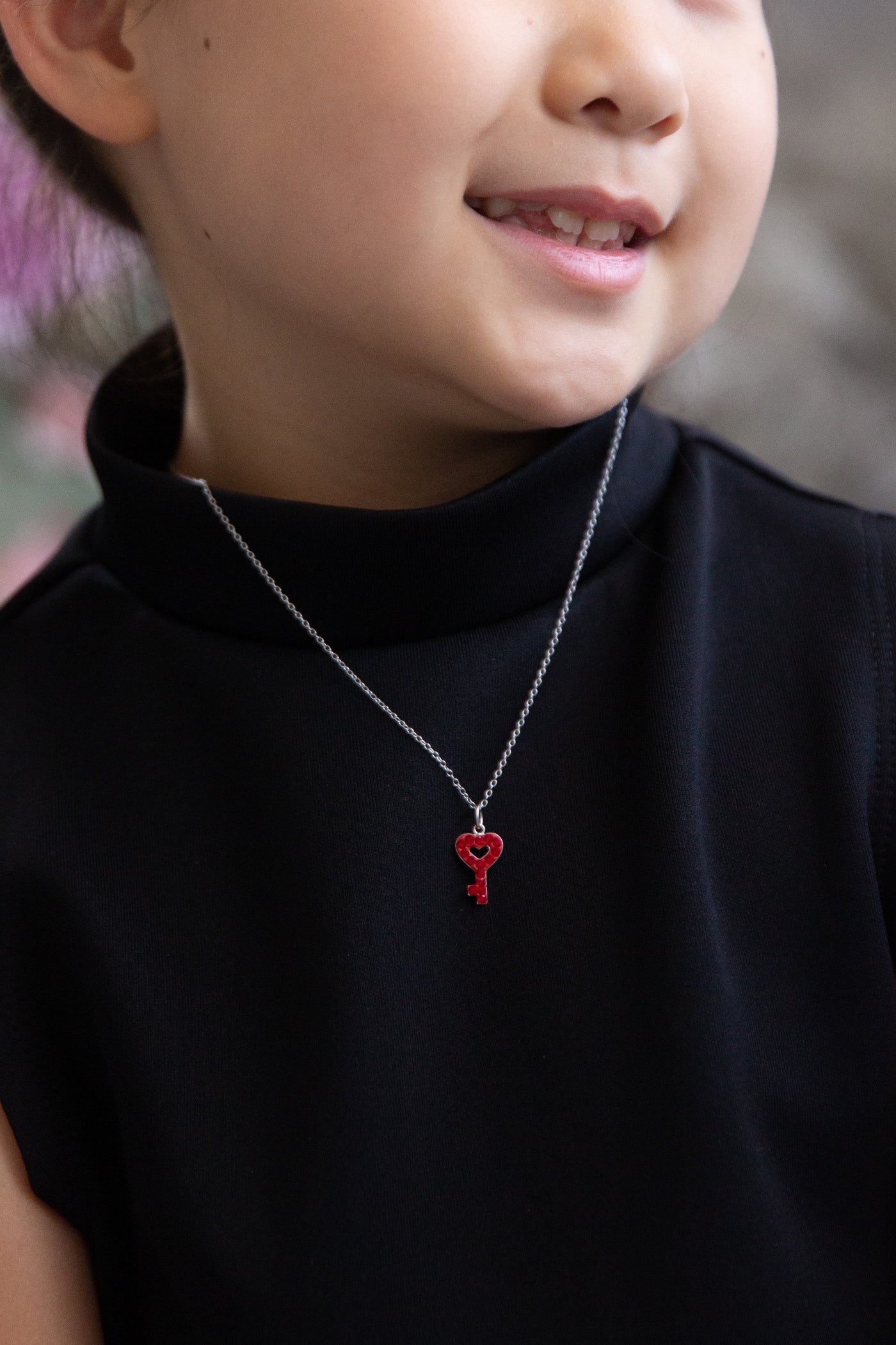 Open Heart Key Crystal Sterling Silver Necklace in Siam Red | Annie and Sisters