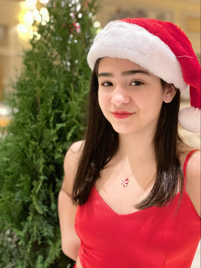 Peppermint Candy Holiday Crystal Silver Pendant Necklace Matching Set | Annie and Sisters