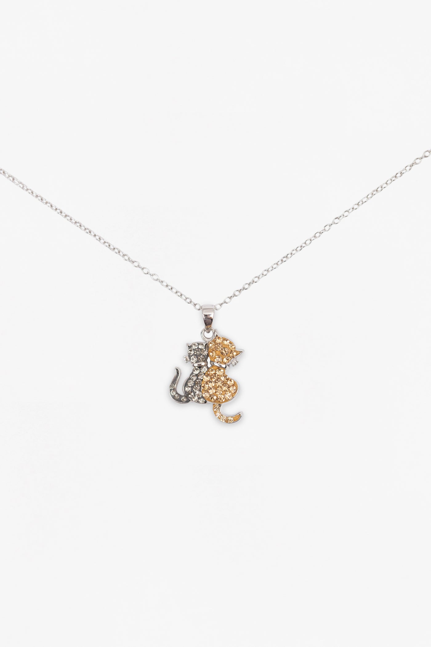 Two Cat Friends Crystal Sterling Silver Necklace | Annie and Sisters