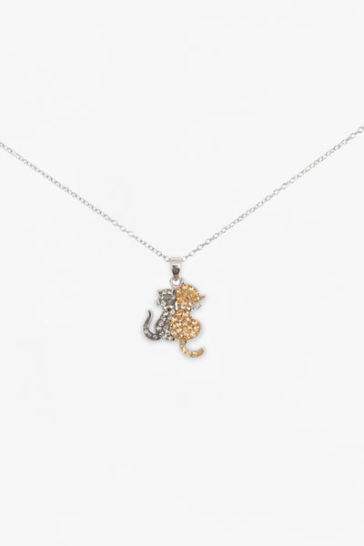 Two Cat Friends Crystal Sterling Silver Necklace | Annie and Sisters