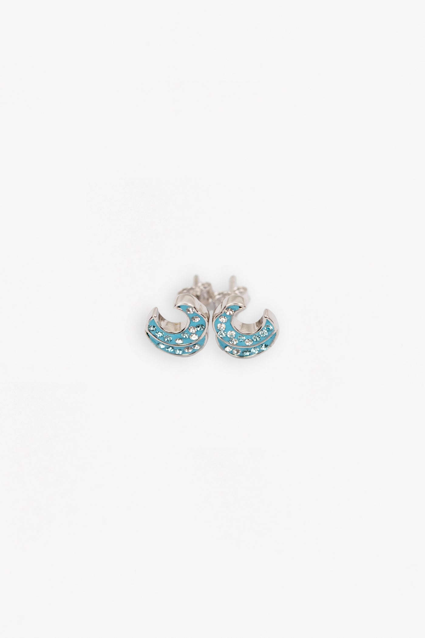 Ocean Wave Crystal Sterling Silver Stud Earrings
