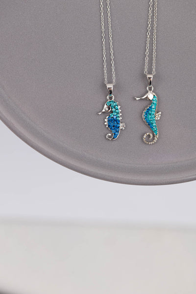 Baby Seahorse Crystal Sterling Silver Necklace