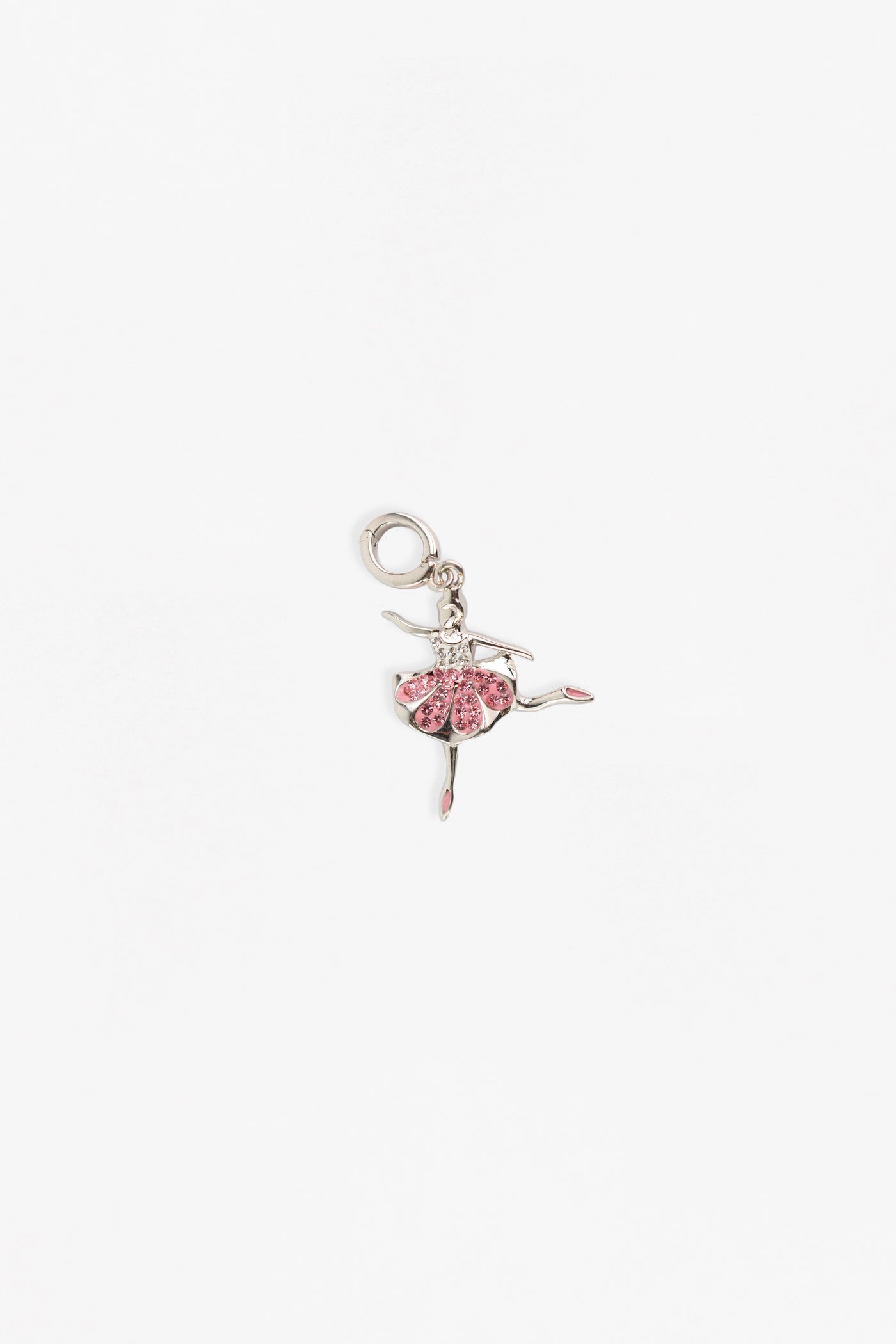 Ballerina In Rose Pink Crystal Dress (Back Attitude Pose) Sterling Silver Charm | Annie and Sisters