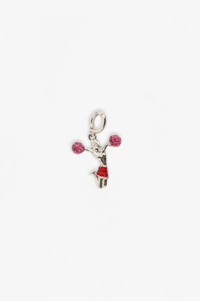 Cheerleader Jump in Air with Pompons Crystal Sterling Silver Charm