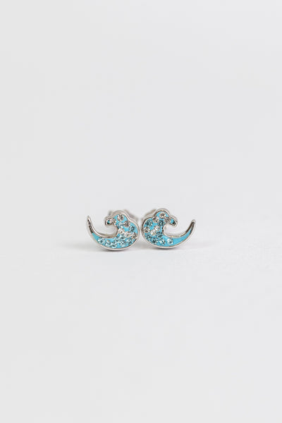 Mini Ocean Wave Crystal Sterling Silver Stud Earrings