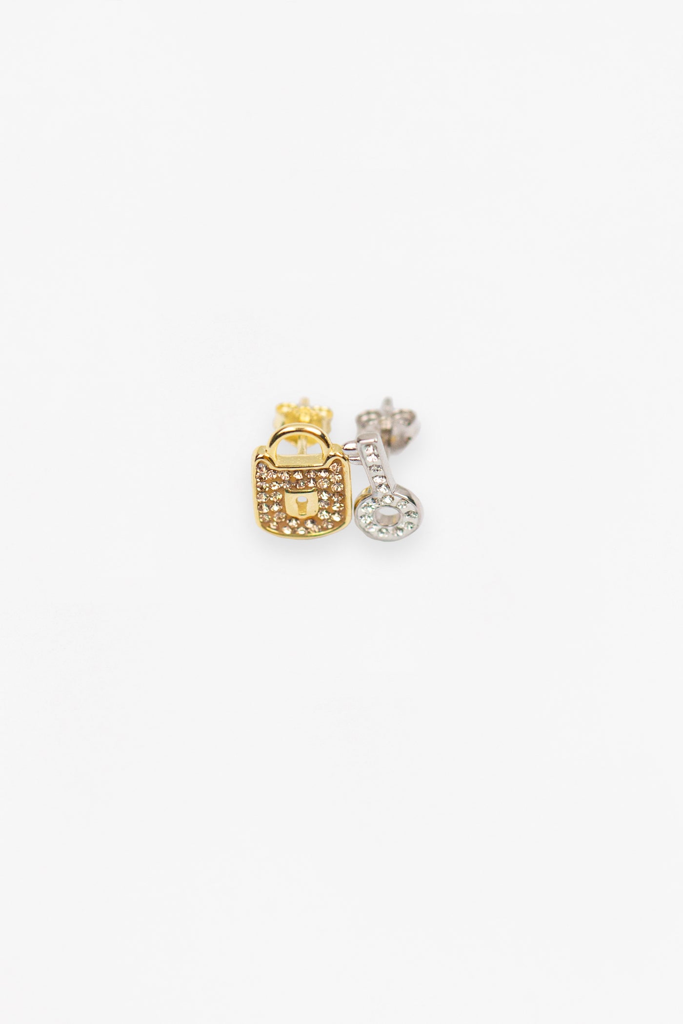 Lock And Key Crystal Silver Stud Earrings | Annie and Sisters