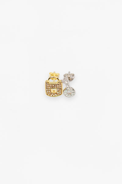 Lock And Key Crystal Silver Stud Earrings | Annie and Sisters