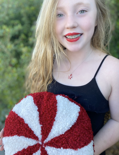 Peppermint Candy Holiday Crystal Silver Pendant Necklace | Annie and Sisters