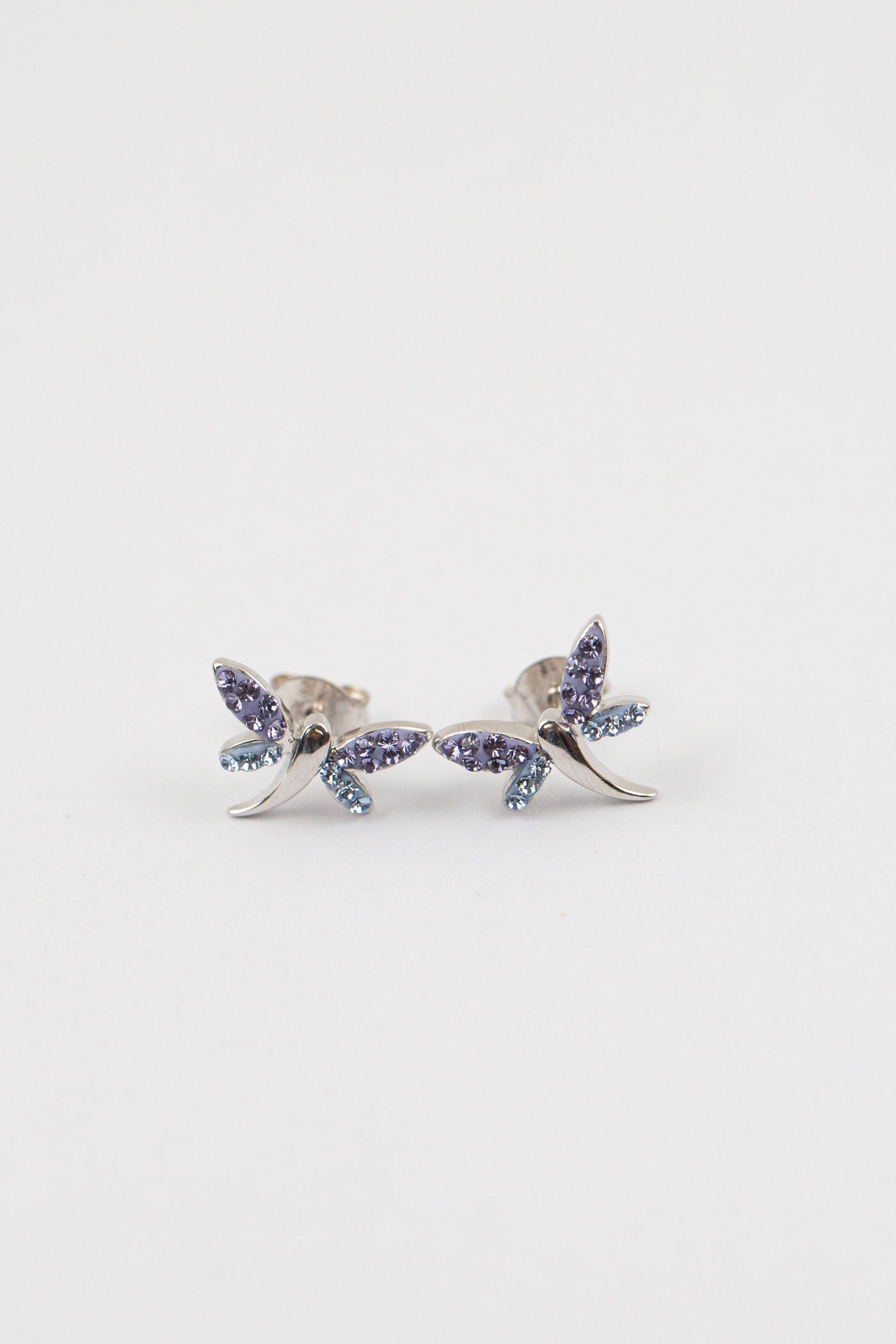 Crystal Dragonfly Silver Stud Earrings in Tanzanite| Annie and Sisters | sister stud earrings, for kids, children's jewelry, kid's jewelry, best friend