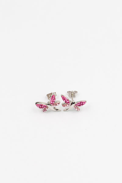 Crystal Dragonfly Silver Stud Earrings in Pink | Annie and Sisters | sister stud earrings, for kids, children's jewelry, kid's jewelry, best friend