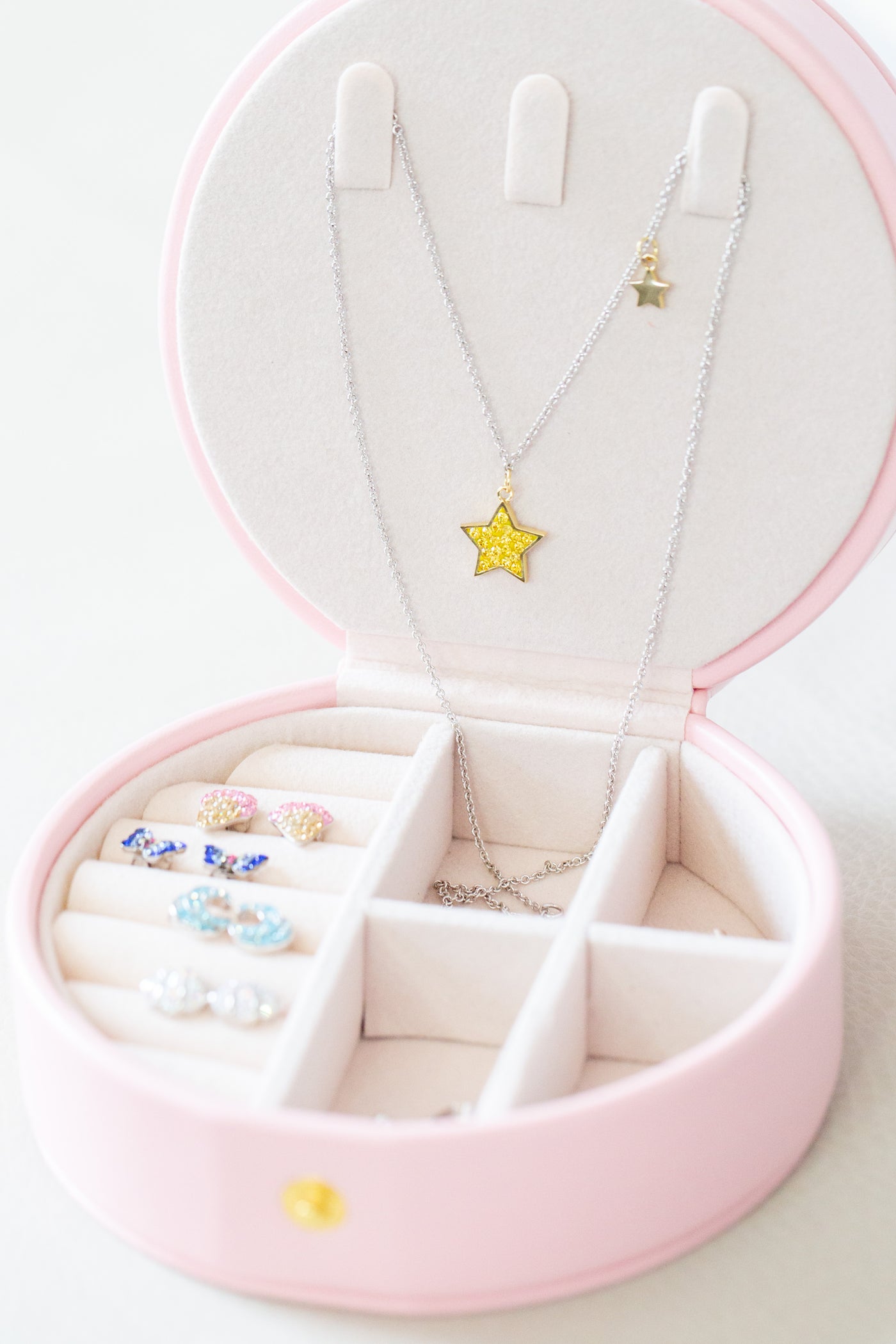 Pink Round Multi Layer Jewelry Portable Case | Annie and Sisters