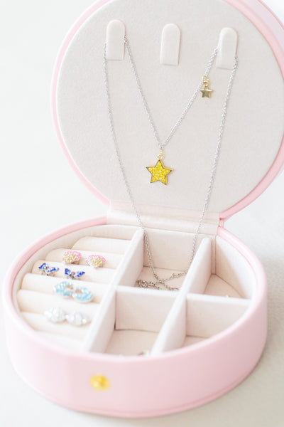 Pink Round Multi Layer Jewelry Portable Case | Annie and Sisters