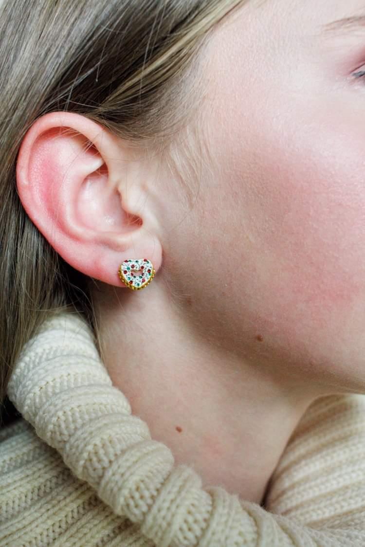 Heart Shaped Donut Gold Plated Crystal Stud Earrings