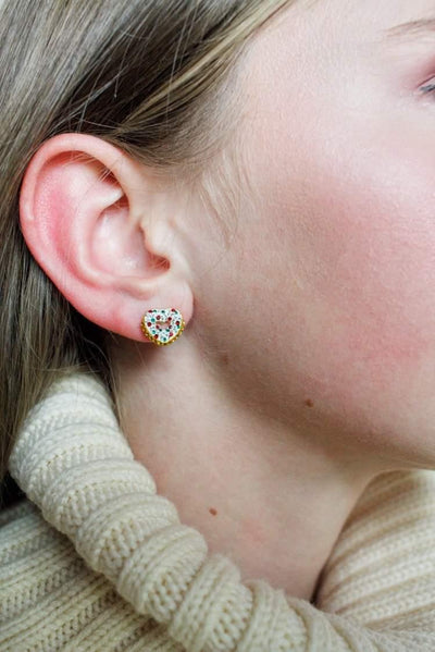 Heart Shaped Donut Gold Plated Crystal Stud Earrings