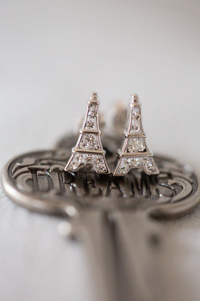 Eiffel Tower Clear Crystal Clear Sterling Silver Earrings | Annie and Sisters | sister stud earrings, for kids, children's jewelry, kid's jewelry, best friend