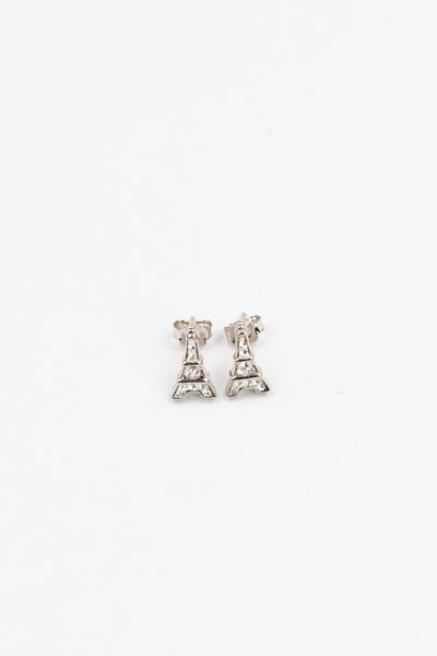 Eiffel Tower Clear Crystal Clear Sterling Silver Earrings | Annie and Sisters | sister stud earrings, for kids, children's jewelry, kid's jewelry, best friend
