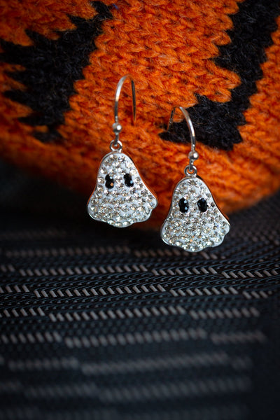 Clear Crystal Ghost Dangle Silver Earrings | Annie and Sisters