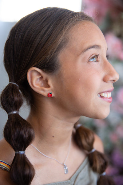 Apple Stud Sterling Silver Earrings | Annie and Sisters | sister stud earrings, for kids, children's jewelry, kid's jewelry, best friend