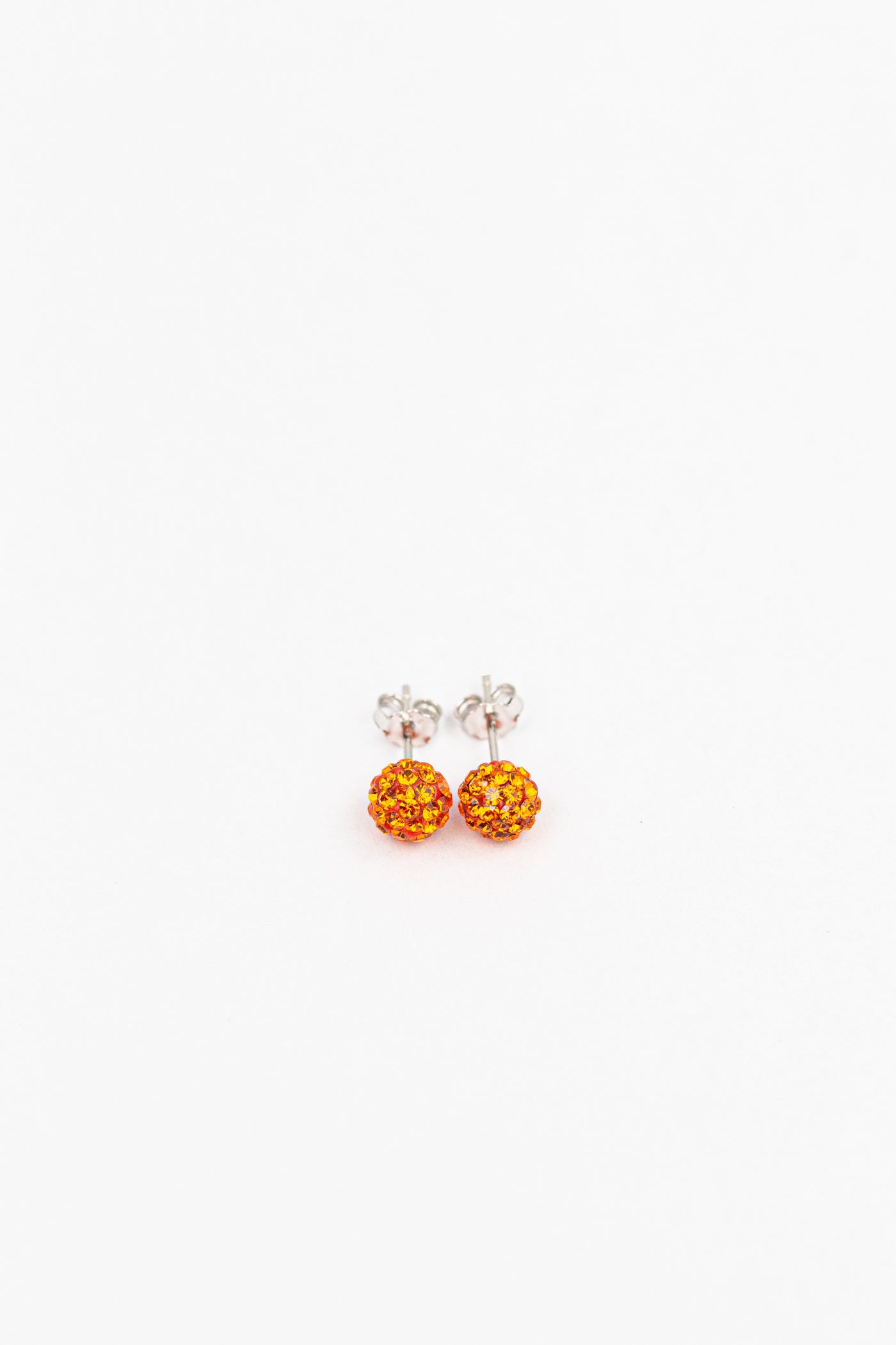6mm Mini Disco Ball Crystal Silver Stud Earrings in Orange | Annie and Sisters | sister stud earrings, for kids, children's jewelry, kid's jewelry, best friend