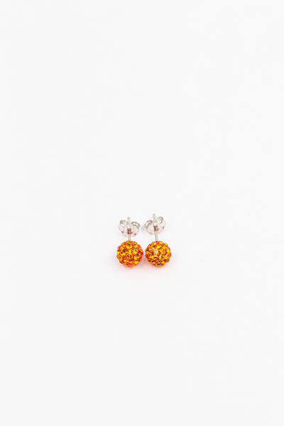 6mm Mini Disco Ball Crystal Silver Stud Earrings in Orange | Annie and Sisters | sister stud earrings, for kids, children's jewelry, kid's jewelry, best friend