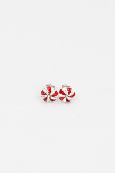 Peppermint Candy Holiday Crystal Silver Stud Earrings | Annie and Sisters | sister stud earrings, for kids, children's jewelry, kids jewelry, best friend