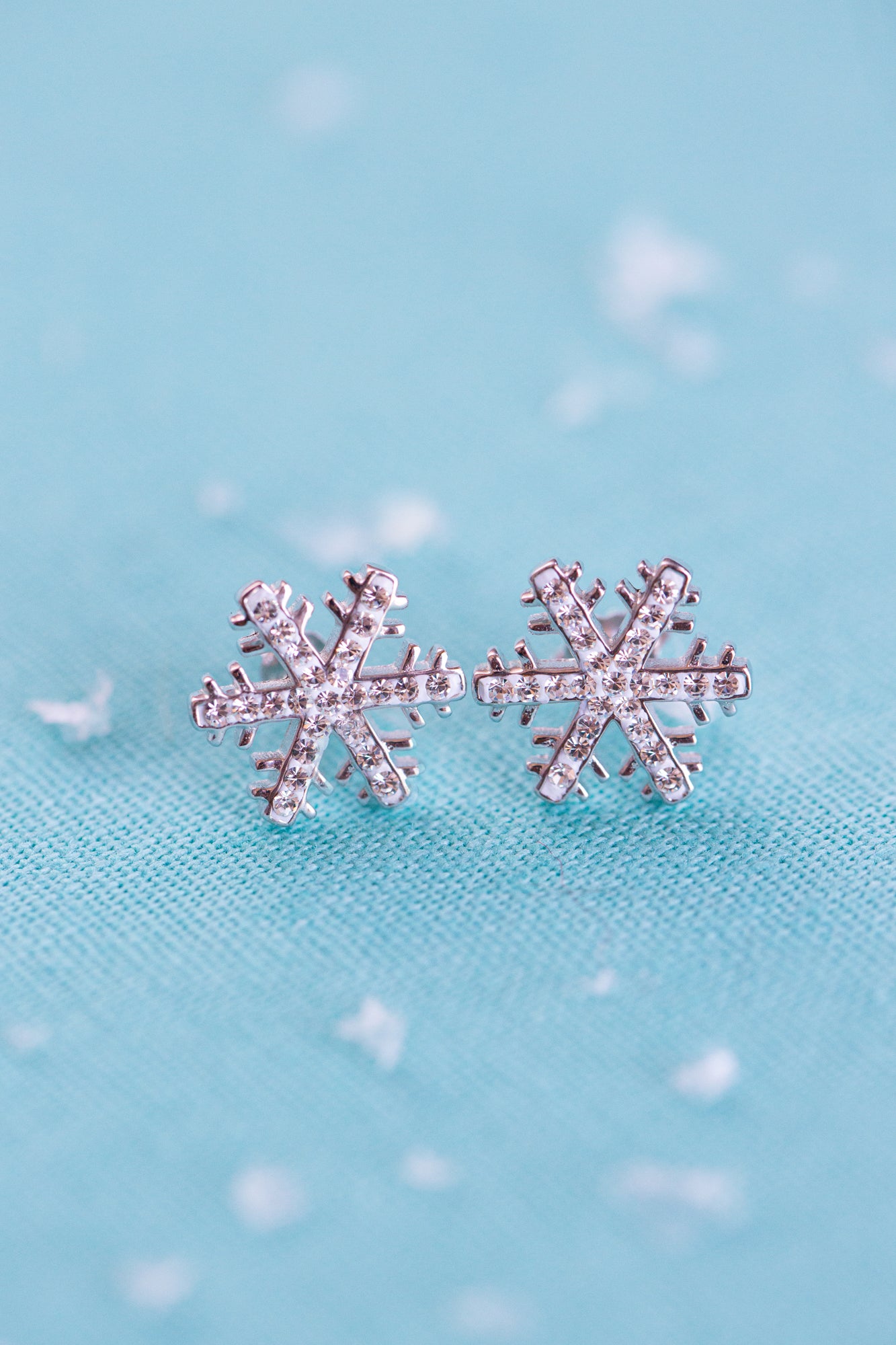 Snowflake (Sectored) Holiday Crystal Silver Stud Earrings