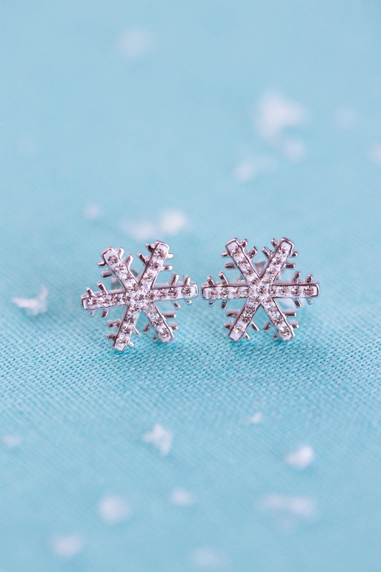 Snowflake (Sectored) Holiday Crystal Silver Stud Earrings