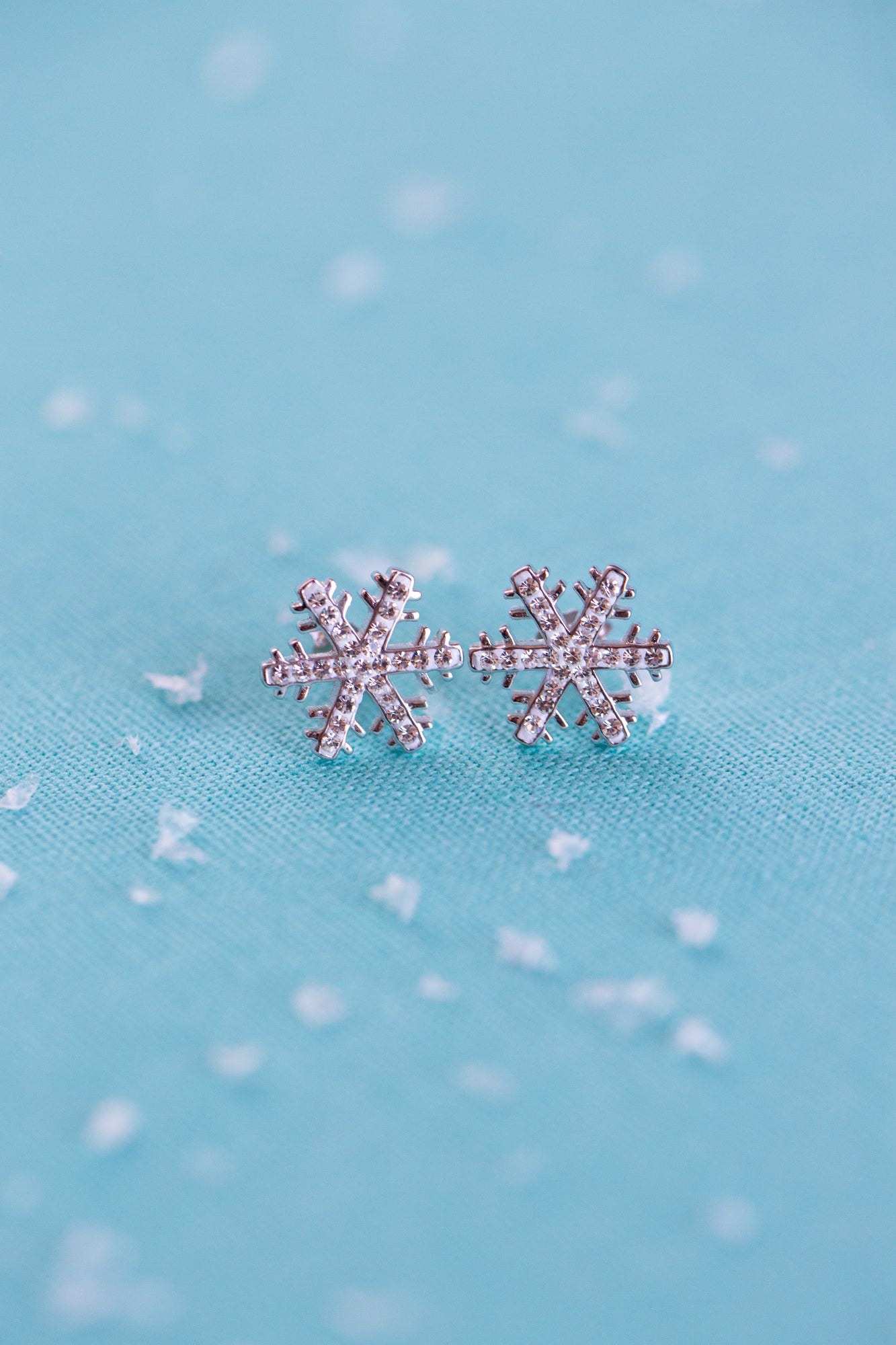 Snowflake (Sectored) Holiday Crystal Silver Stud Earrings