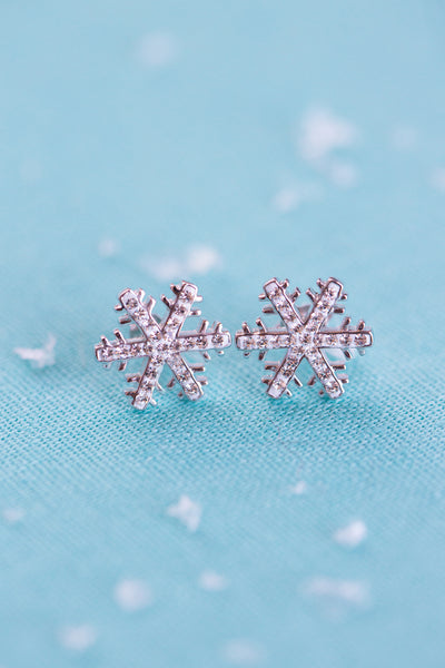 Snowflake (Sectored) Holiday Crystal Silver Stud Earrings