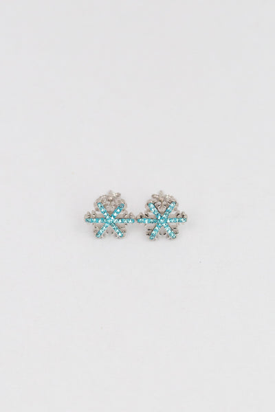 Snowflake (Sectored) Holiday Crystal Silver Stud Earrings in Indicolite | Annie and Sisters | sister stud earrings, for kids, children's jewelry, kids jewelry, best friend