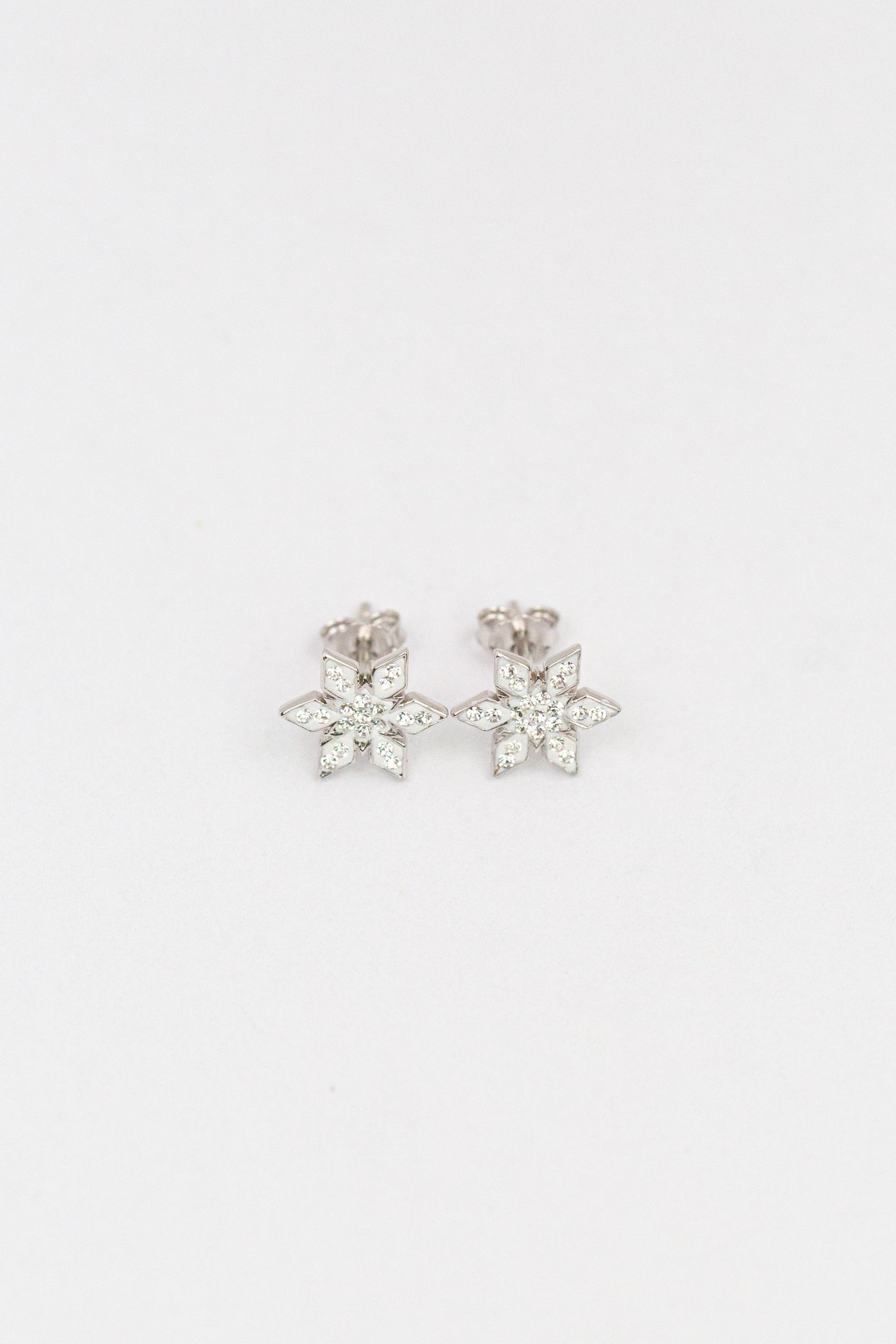 Stellar Snowflake (Stellar) Holiday Crystal Silver Stud Earrings in Crystal | Annie and Sisters | sister stud earrings, for kids, children's jewelry, kids jewelry, best friend
