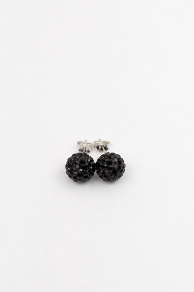 10mm Disco Ball Crystals Silver Earrings in Jet Black | Annie and Sisters | sister stud earrings, for kids, children's jewelry, kids jewelry, best friend 