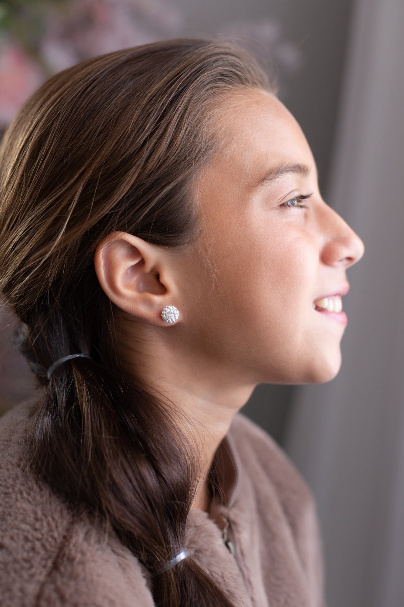 10mm Disco Ball Crystals Silver Earrings in Clear | Annie and Sisters | sister stud earrings, for kids, children's jewelry, kids jewelry, best friend 