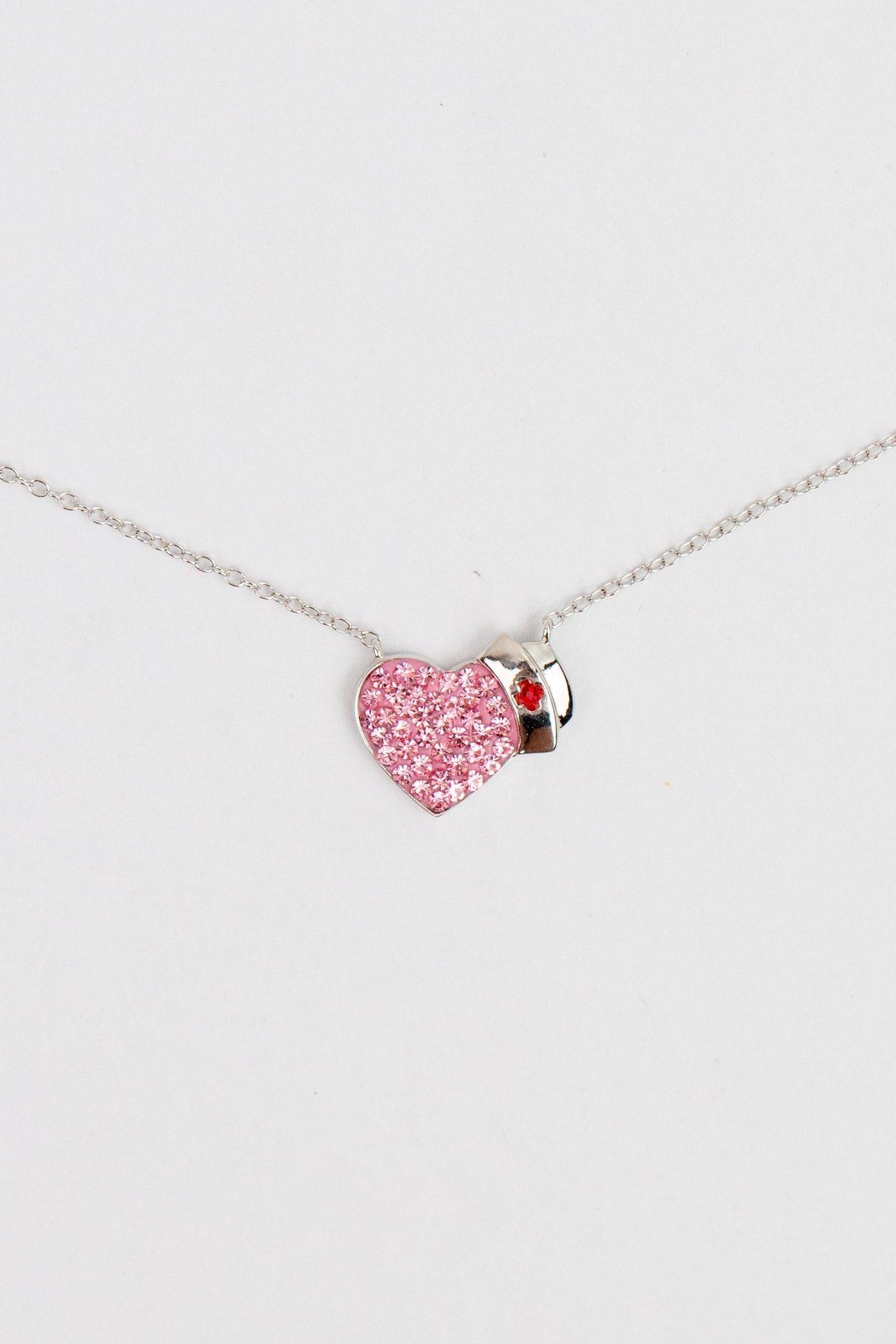 "I Heart Nurse" Heart Crystal Silver Pendant Necklace