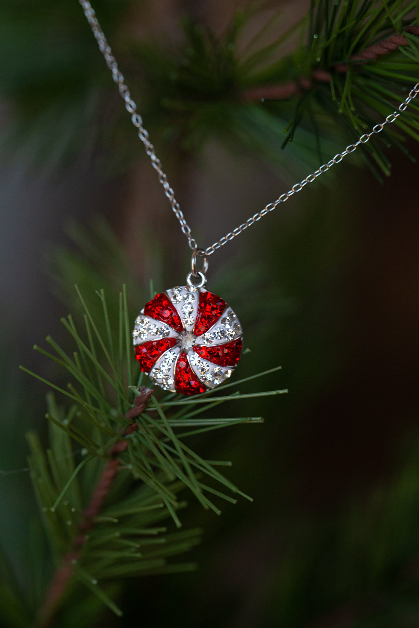 Peppermint Candy Holiday Crystal Silver Pendant Necklace | Annie and Sisters