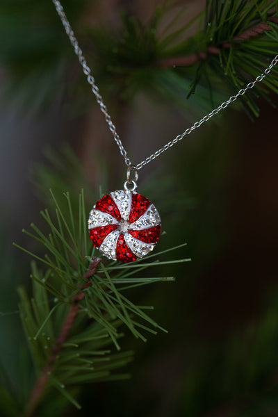 Peppermint Candy Holiday Crystal Silver Pendant Necklace | Annie and Sisters