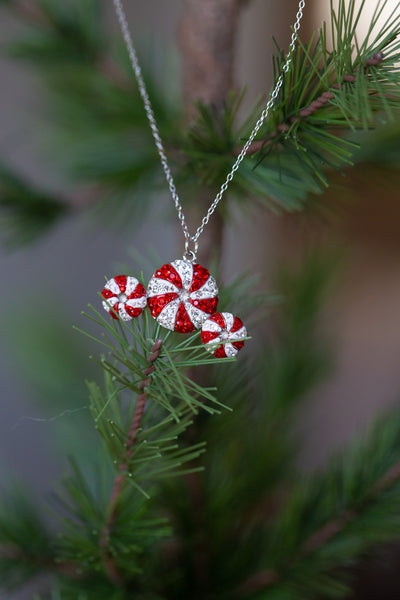 Peppermint Candy Holiday Crystal Silver Pendant Necklace Matching Set | Annie and Sisters