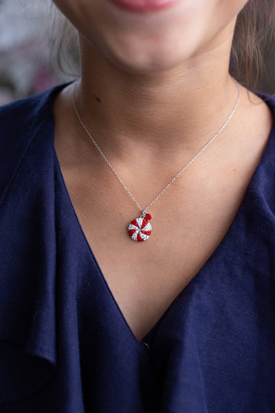 Peppermint Candy Holiday Crystal Silver Pendant Necklace | Annie and Sisters