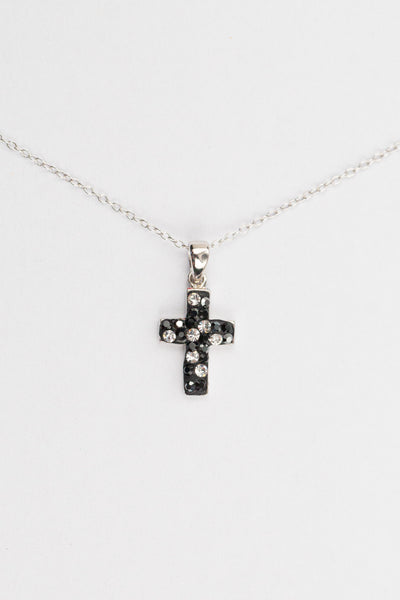 Kid's Cross Necklace Mini Swarovski Crystal Cross Necklace in Jet Black | Annie and Sisters