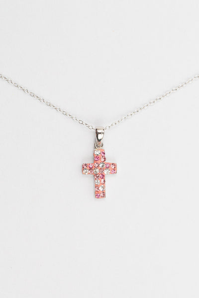 Kid's Cross Necklace Mini Swarovski Crystal Cross Necklace in Pink | Annie and Sisters
