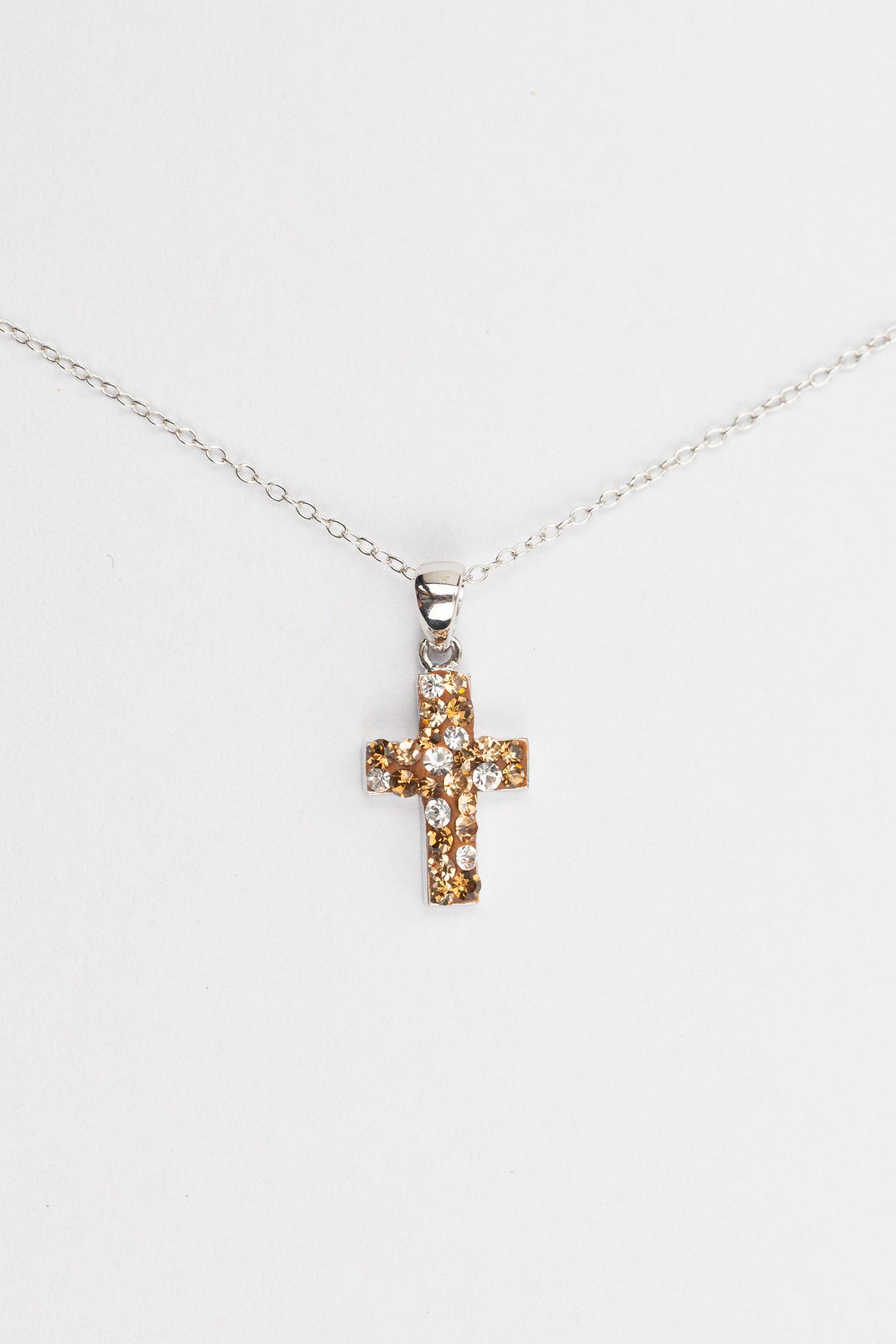 Kid's Cross Necklace Mini Swarovski Crystal Cross Necklace in Smokey Topaz | Annie and Sisters