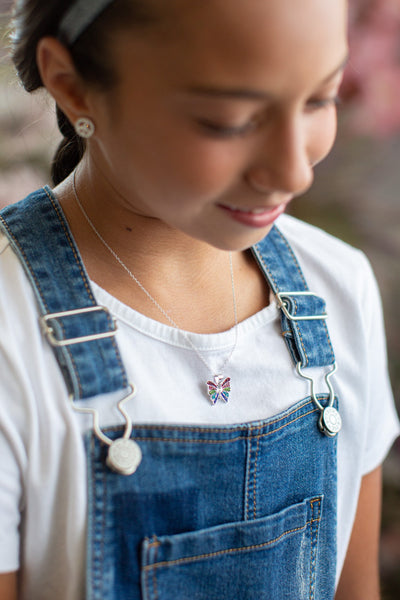 Colorful Crystal Butterfly Silver Pendant Necklace | Annie and Sisters